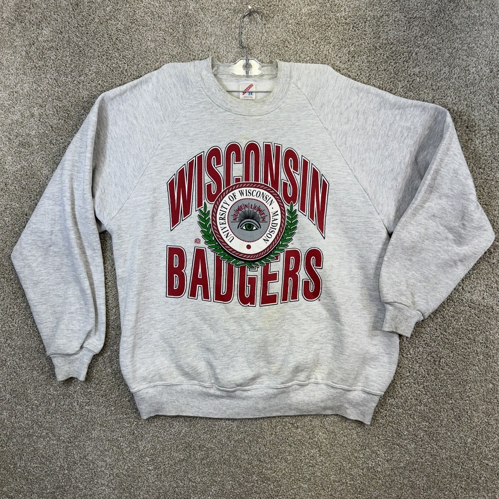 Jerzees Wisconsin Badgers Sweatshirt Mens 2X Gray 1991 Vintage Crewneck USA Made
